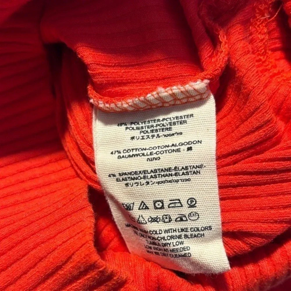 Free People Women Red‎ Ribbed Mock Neck Puff Shoulder Long Sleeve Top Size S